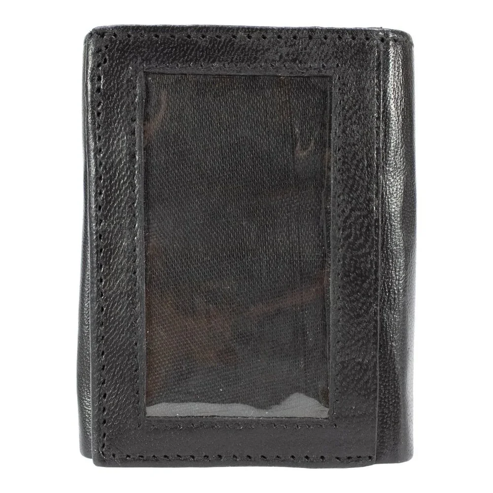 Men Trifold Wallet, Lambskin Leather Wallet Black